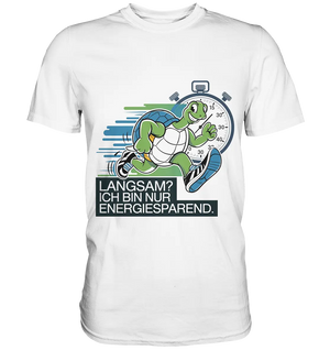 Schildkröte mit Energie – "Langsam? Ich bin nur Energiesparen" - Premium Shirt Bright Lights Arts
