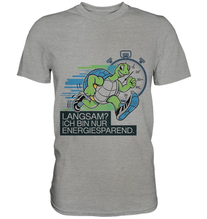 Schildkröte mit Energie – "Langsam? Ich bin nur Energiesparen" - Premium Shirt Bright Lights Arts