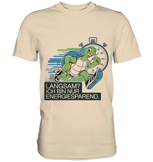 Schildkröte mit Energie – "Langsam? Ich bin nur Energiesparen" - Premium Shirt Bright Lights Arts
