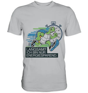 Schildkröte mit Energie – "Langsam? Ich bin nur Energiesparen" - Premium Shirt Bright Lights Arts