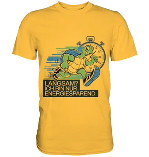 Schildkröte mit Energie – "Langsam? Ich bin nur Energiesparen" - Premium Shirt Bright Lights Arts