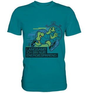 Schildkröte mit Energie – "Langsam? Ich bin nur Energiesparen" - Premium Shirt Bright Lights Arts