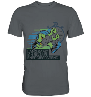 Schildkröte mit Energie – "Langsam? Ich bin nur Energiesparen" - Premium Shirt Bright Lights Arts