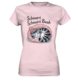 Schnurri Schnurri Buh - Schlafende Katze im rosa Bett - Ladies Premium Shirt Bright Lights Arts