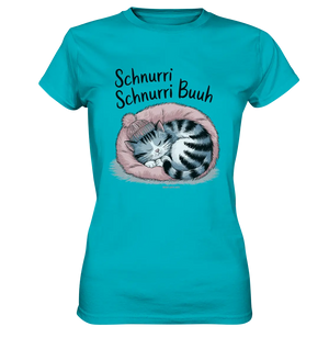 Schnurri Schnurri Buh - Schlafende Katze im rosa Bett - Ladies Premium Shirt Bright Lights Arts