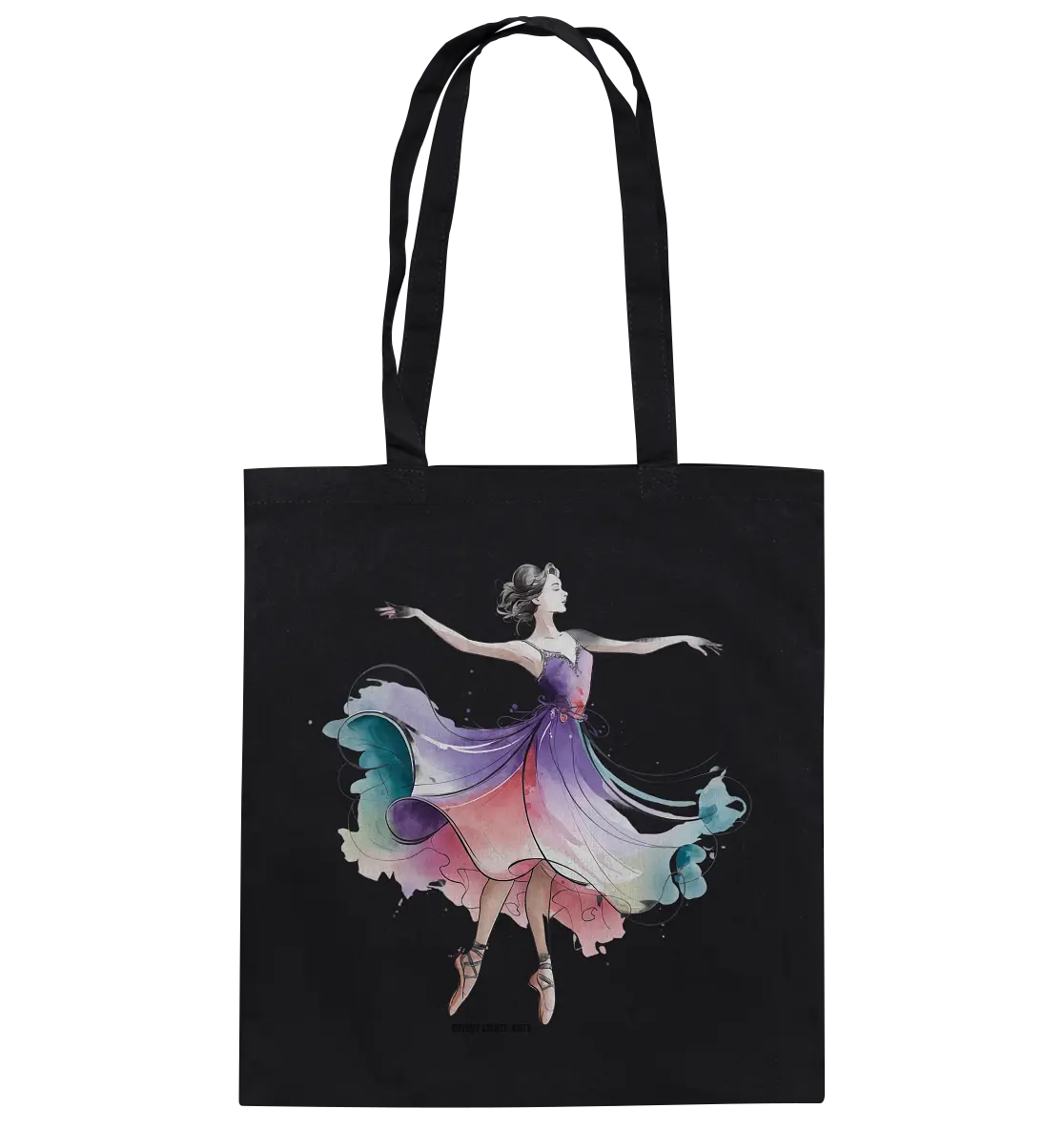 Schwebende Anmut – Tänzerin im Aquarellstil - Baumwolltasche Bright Lights Arts