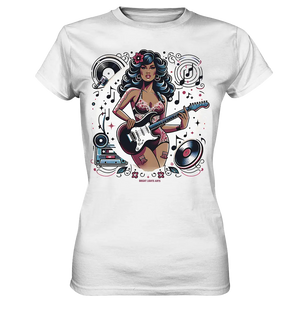Swinging 60s Gitarristin mit Retro-Vibes - Ladies Premium Shirt Bright Lights Arts