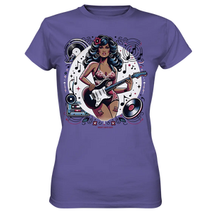 Swinging 60s Gitarristin mit Retro-Vibes - Ladies Premium Shirt Bright Lights Arts