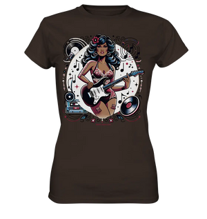 Swinging 60s Gitarristin mit Retro-Vibes - Ladies Premium Shirt Bright Lights Arts