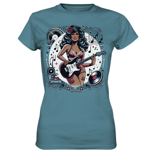 Swinging 60s Gitarristin mit Retro-Vibes - Ladies Premium Shirt Bright Lights Arts