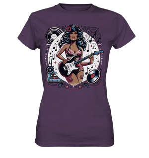 Swinging 60s Gitarristin mit Retro-Vibes - Ladies Premium Shirt Bright Lights Arts