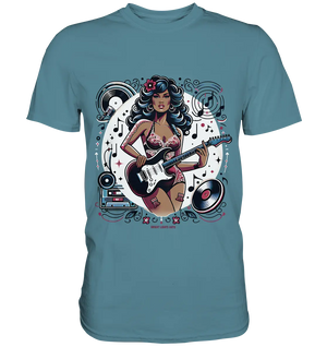 Swinging 60s Gitarristin mit Retro-Vibes - Premium Shirt Bright Lights Arts