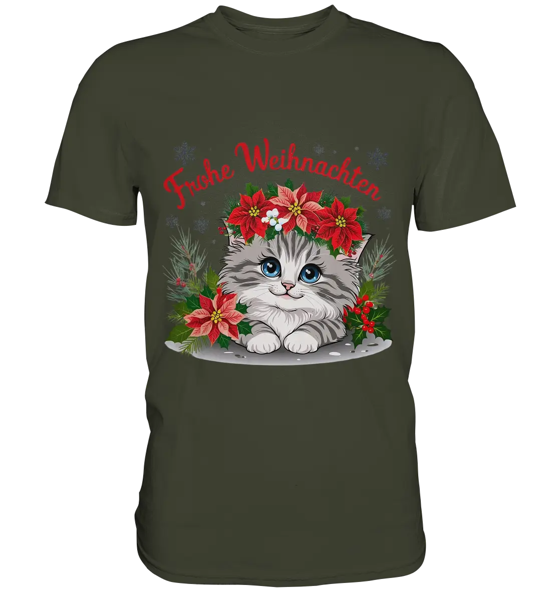 Weihnachtliches Kätzchen mit Poinsettien-Krone - Premium Shirt Bright Lights Arts