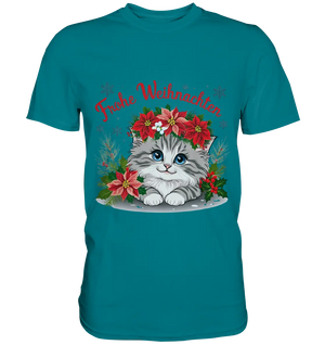 Weihnachtliches Kätzchen mit Poinsettien-Krone - Premium Shirt Bright Lights Arts