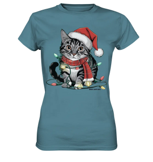 Weihnachtskätzchen im Lichterketten-Wirrwarr - Ladies Premium Shirt Bright Lights Arts