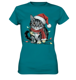 Weihnachtskätzchen im Lichterketten-Wirrwarr - Ladies Premium Shirt Bright Lights Arts