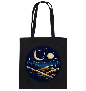Winterliche Ruhe – Haus im Mondschein - Baumwolltasche Bright Lights Arts