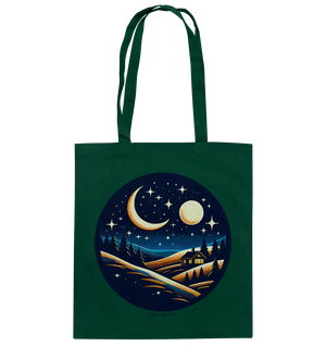Winterliche Ruhe – Haus im Mondschein - Baumwolltasche Bright Lights Arts