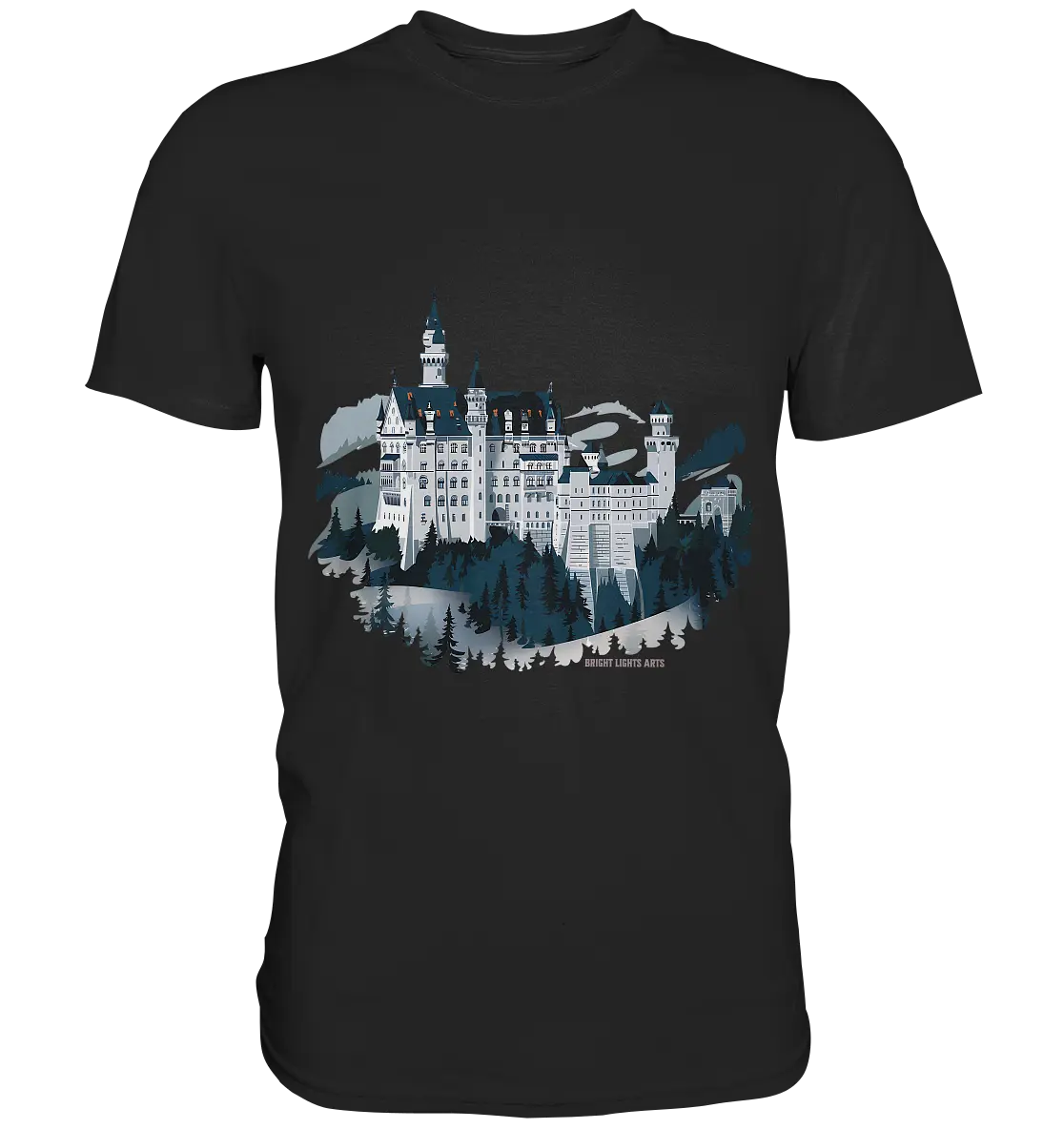 Winterliches Schloss – Majestät in Schnee und Stil - Premium Shirt Bright Lights Arts