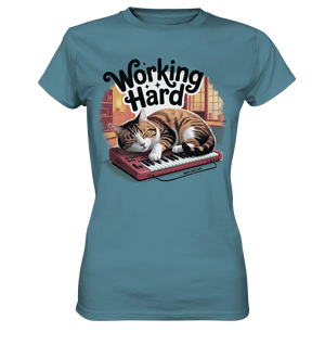 Working Hard – Schlafender Kater auf Tastatur - Ladies Premium Shirt - Bright Lights Arts