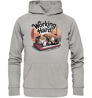 Working Hard – Schlafender Kater auf Tastatur - Organic Hoodie - Bright Lights Arts