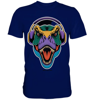 Wütender T-Rex mit Kopfhörern – Dinosaurier Design - Premium Shirt Bright Lights Arts