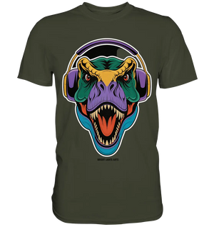 Wütender T-Rex mit Kopfhörern – Dinosaurier Design - Premium Shirt Bright Lights Arts