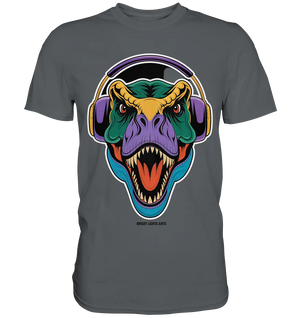 Wütender T-Rex mit Kopfhörern – Dinosaurier Design - Premium Shirt Bright Lights Arts