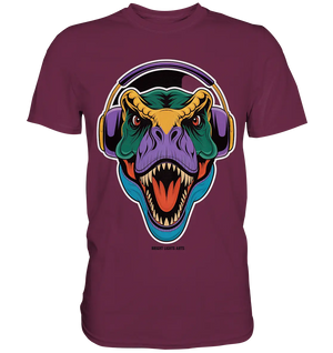 Wütender T-Rex mit Kopfhörern – Dinosaurier Design - Premium Shirt Bright Lights Arts
