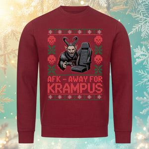 AFK – Away for Krampus Sweatshirt – Burgunder – Bright Light Arts, lustiges Bio-Weihnachtsdesign