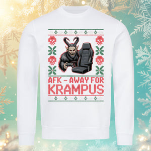 AFK – Away for Krampus Sweatshirt – Weiss – Bright Light Arts, lustiges Bio-Weihnachtsdesign
