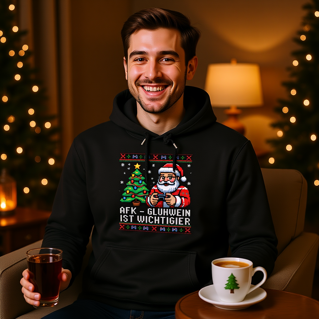 AFK – Glühwein ist wichtiger Hoodie im gemütlichen Boho-Weihnachtszimmer mit Glühwein – Bright Light Arts, lustiger Gaming-Humor