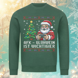 AFK – Glühwein ist wichtiger Sweatshirt – Gruen – Bright Light Arts, nachhaltiges Weihnachtsdesign für Gamer