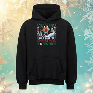 All I Want for Christmas is Trail Time Oversized Hoodie – Schwarz – Bright Light Arts, weihnachtlicher Outdoor-Hoodie für Wanderer