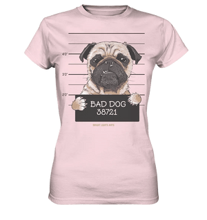BAD DOG – Humorvolles Mugshot - Design mit Pug - Ladies Premium Shirt - Bright Lights Arts