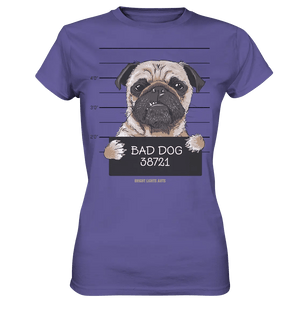 BAD DOG – Humorvolles Mugshot - Design mit Pug - Ladies Premium Shirt - Bright Lights Arts