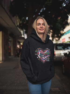 Premium Hoodie mit ONE HEART FOR ALL von Bright Light Arts im natürlichen Lifestyle-Look