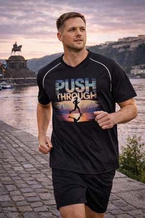 Team Trikot mit PUSH THROUGH von Bright Light Arts im sportlichen Wettkampf-Look