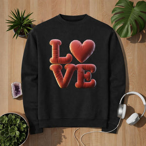 Premium Organic Sweatshirt von Bright Light Arts mit Soft Love 3D-Ballon Design, rotes Herz-LOVE Motiv in 3D-Optik, nachhaltige Bio-Baumwolle, modernes Lifestyle Mockup