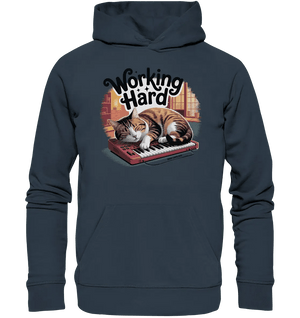 Working Hard – Schlafender Kater auf Tastatur - Organic Hoodie - Bright Lights Arts