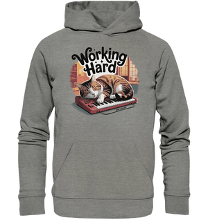Working Hard – Schlafender Kater auf Tastatur - Organic Hoodie - Bright Lights Arts