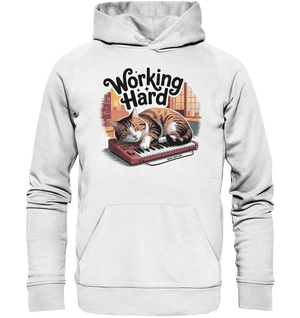 Working Hard – Schlafender Kater auf Tastatur - Organic Hoodie - Bright Lights Arts