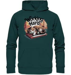 Working Hard – Schlafender Kater auf Tastatur - Organic Hoodie - Bright Lights Arts
