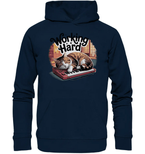 Working Hard – Schlafender Kater auf Tastatur - Organic Hoodie - Bright Lights Arts