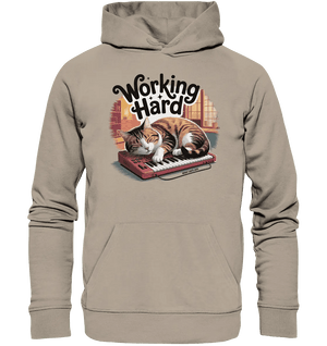 Working Hard – Schlafender Kater auf Tastatur - Organic Hoodie - Bright Lights Arts