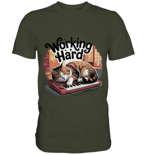Working Hard – Schlafender Kater auf Tastatur - Premium Shirt - Bright Lights Arts