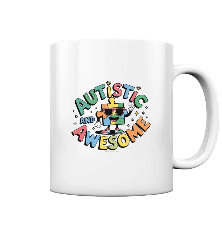AUTISTIC AND AWESOME – Einzigartiges Puzzle-Design voller Optimismus - Tasse glossy Bright Lights Arts