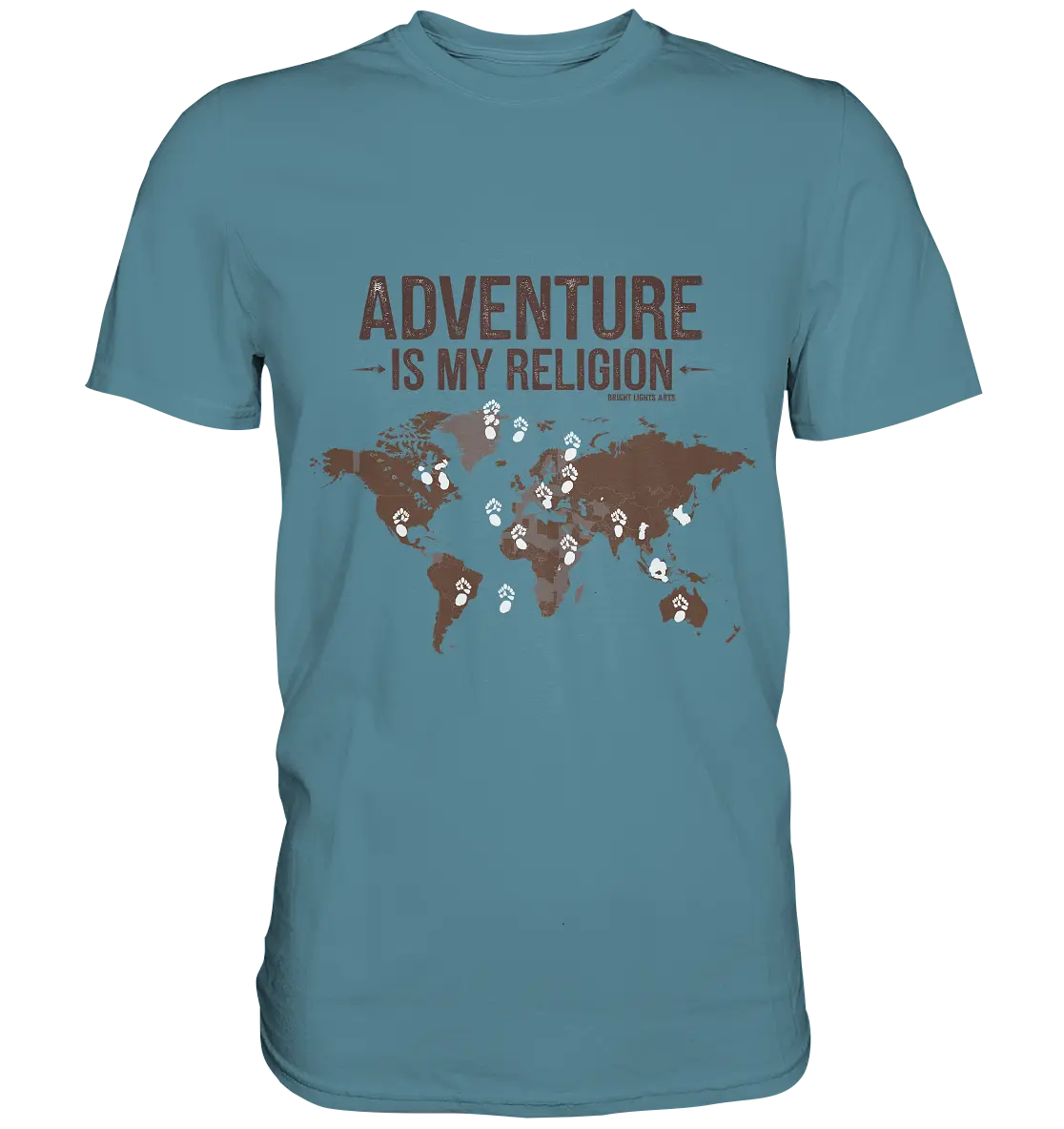Adventure Is My Religion – Inspirierendes Weltkarten-Design für Reisende - Premium Shirt Bright Lights Arts