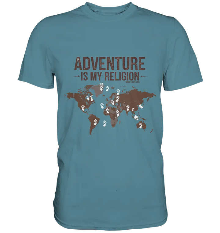 Adventure Is My Religion – Inspirierendes Weltkarten-Design für Reisende - Premium Shirt Bright Lights Arts