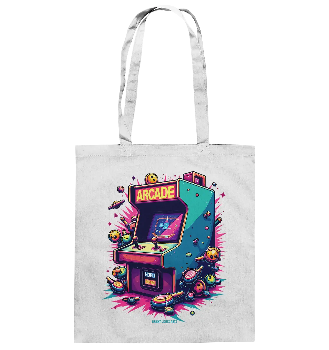 Arcade Action – Farbige Hommage an die Welt der Spielhallen - Baumwolltasche Bright Lights Arts
